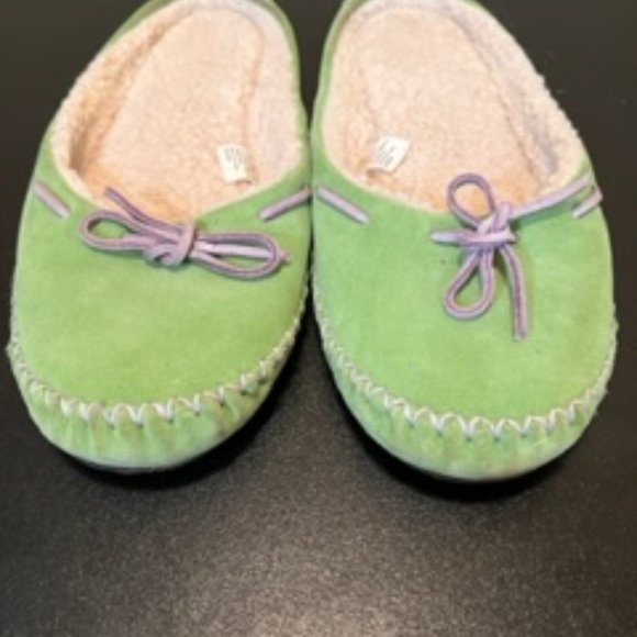 L.L. Bean Green Suede Sherpa Lined Mule Slipper Moccasin size 8 - Picture 1 of 6
